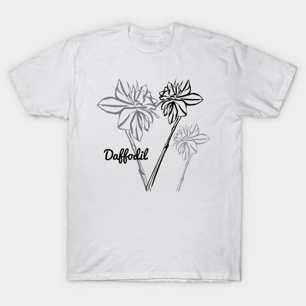 Daffodil line drawing T-Shirt by Art by Taya 